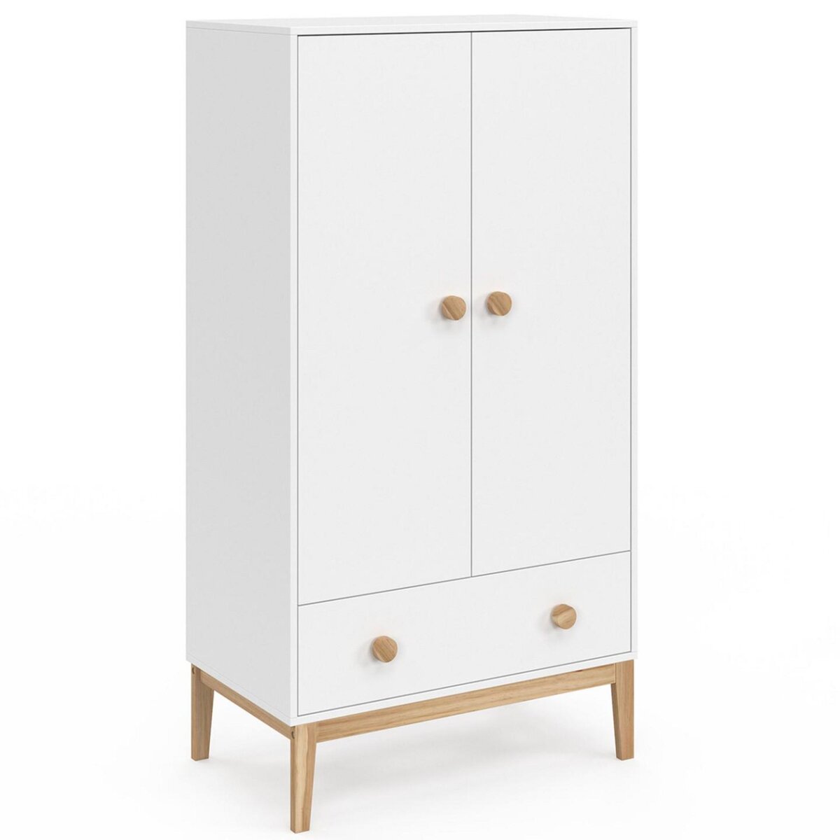 ID MARKET Armoire enfant 2 portes JACOB avec tiroir blanc et bois
