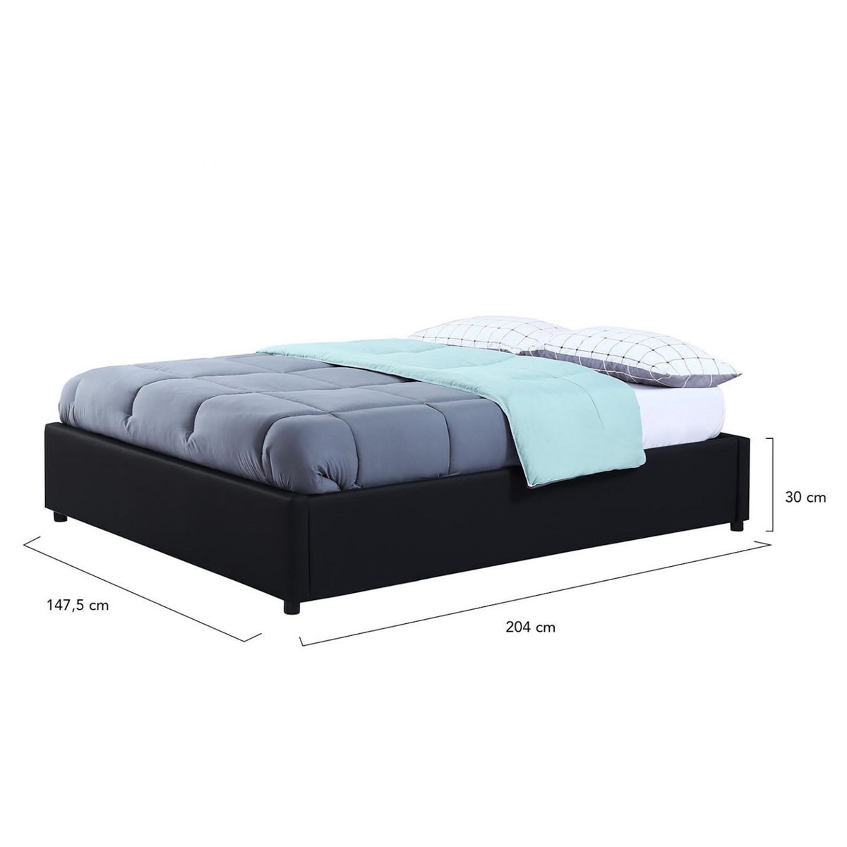 ID MARKET Lit coffre double MIAMI avec sommier 140 x 190 cm PVC noir