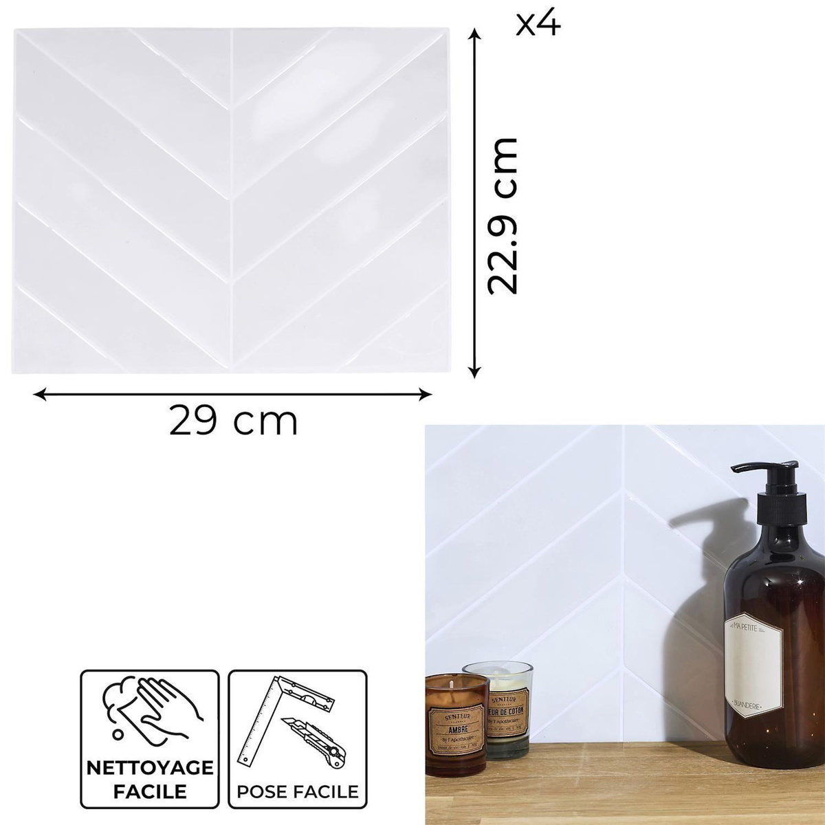 The Home Deco Factory 4 crédences adhésives motifs chevrons effet Zellige