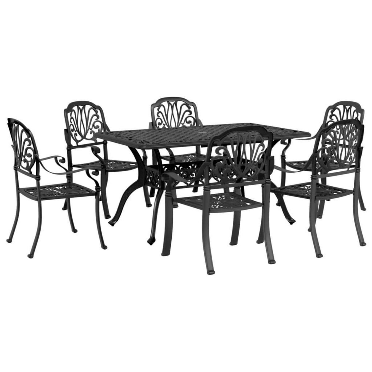 VIDAXL Ensemble a manger de jardin 7 pcs noir aluminium coule