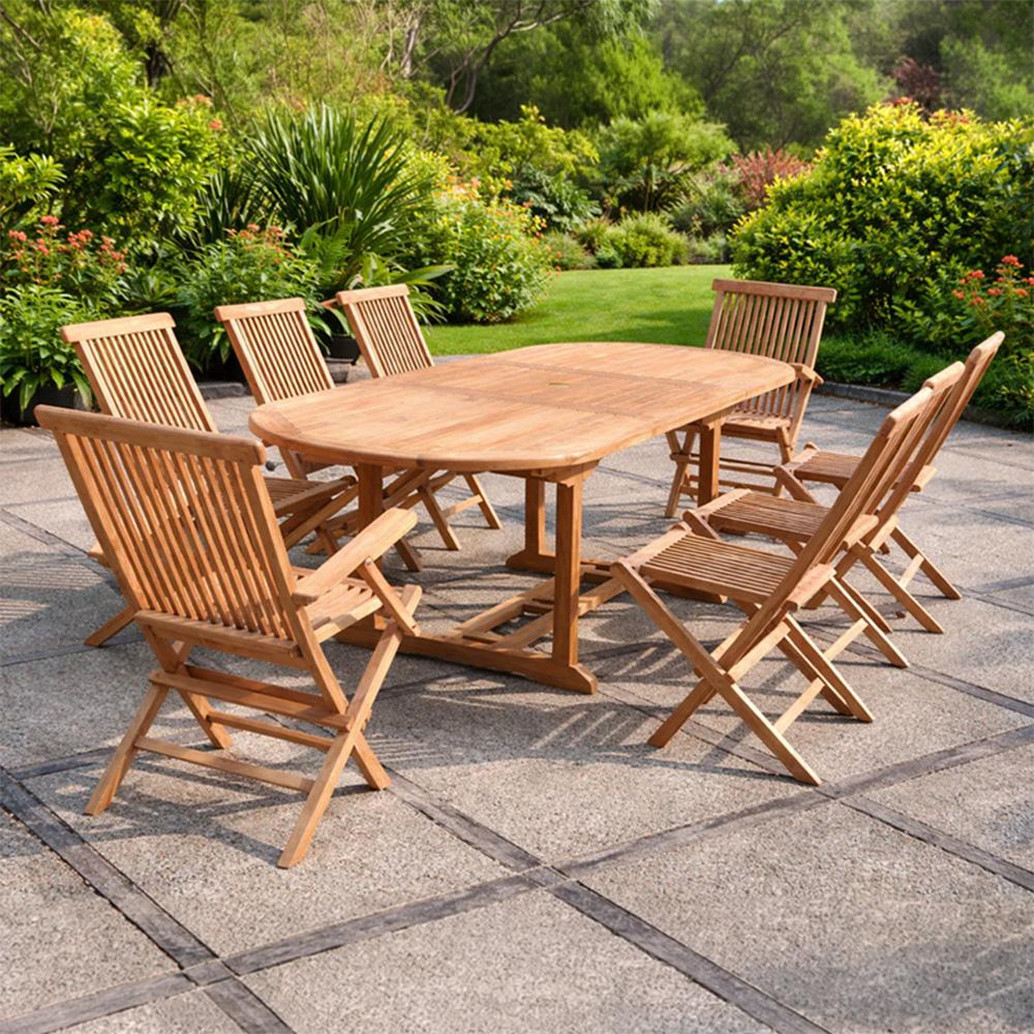 Voir la diapositive 2 : CONCEPT USINE Salon de jardin teck 10 places table ovale 6 chaises 2 fauteuils kajang
