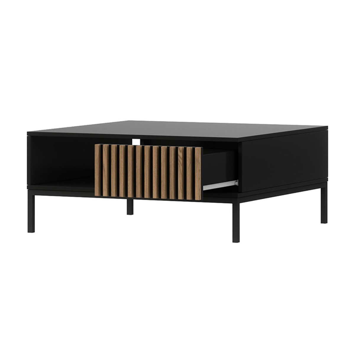 BEST MOBILIER Savanna - table basse - effet bois et noir - 1 tiroir et 1 niche - 80 cm