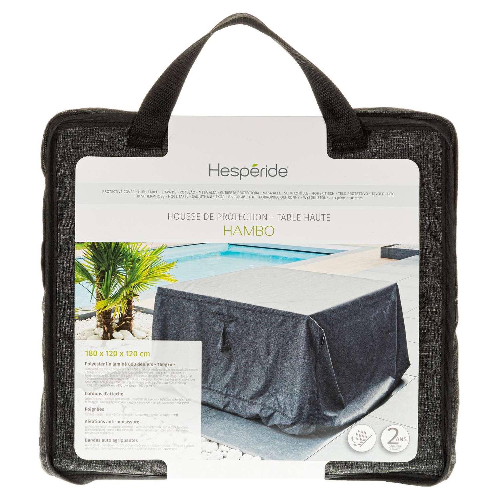 Voir la diapositive 3 : HESPERIDE Housse de protection pour table haute hambo - 180 x 120 x 120 cm - gris