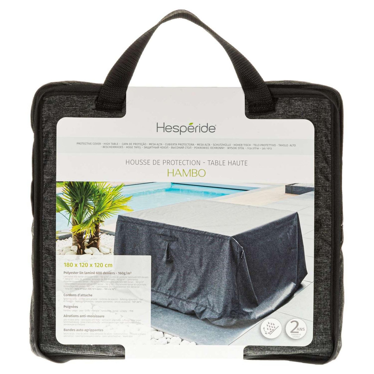 HESPERIDE Housse de protection pour table haute HAMBO - 180 x 120 x 120 cm - Gris
