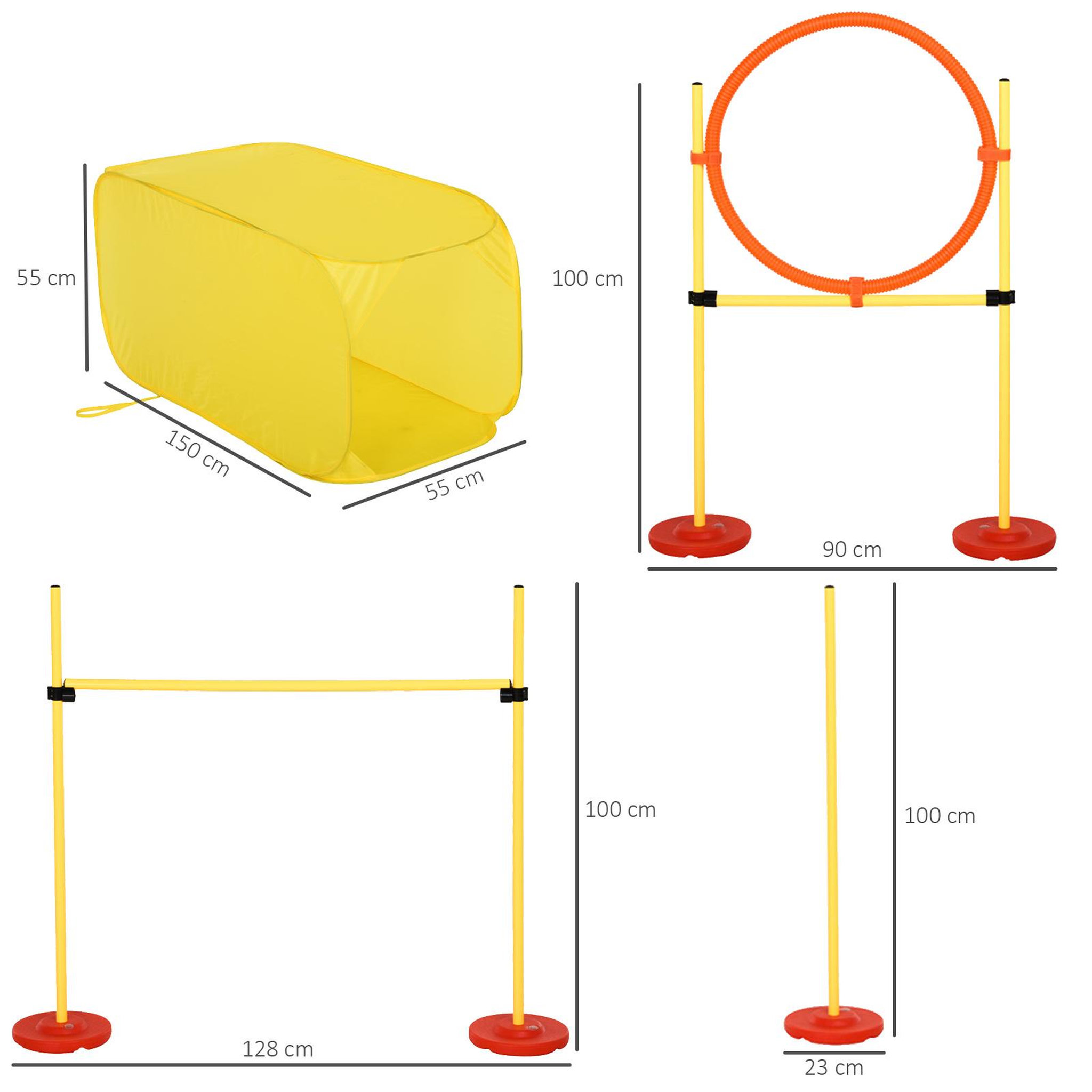 Voir la diapositive 3 : PAWHUT Agility sport pour chiens équipement complet haies, slalom, tunnel + sac de transport jaune