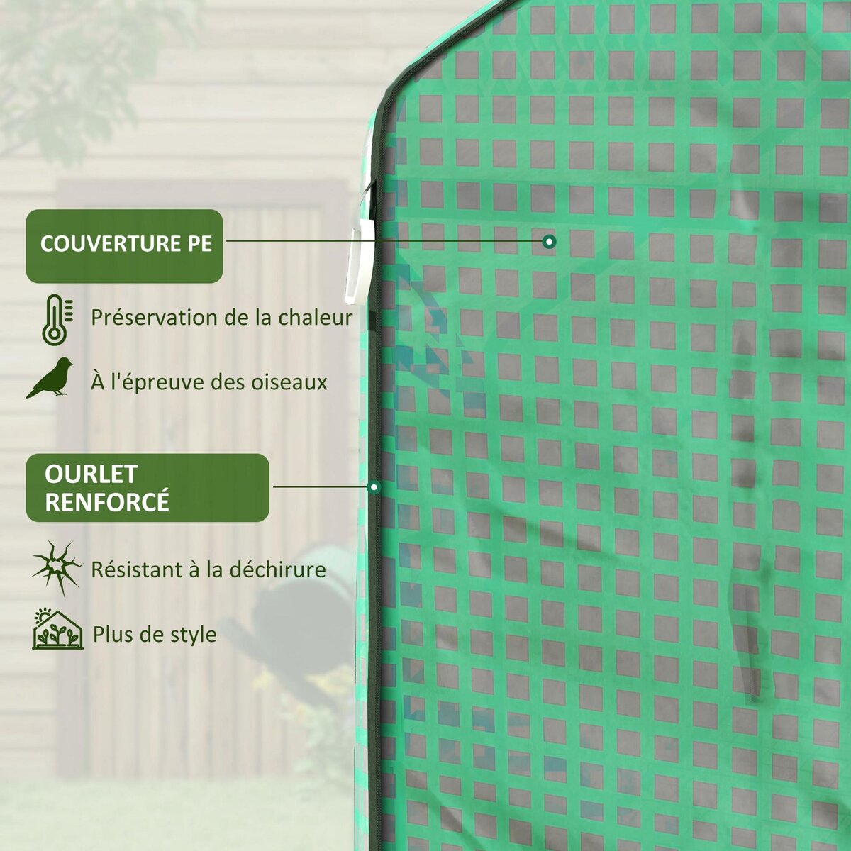 OUTSUNNY Bâche de remplacement serre de jardin dim. 140L x 213l x 190H cm - 2 fenêtres, porte zippée enroulable - PE anti-UV imperméable vert