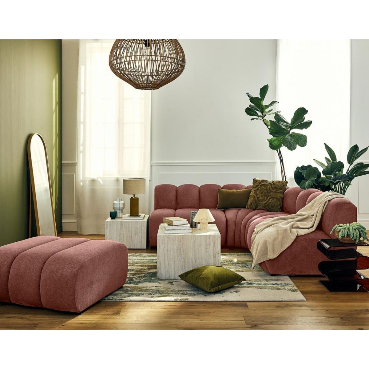 LISA DESIGN Debbie - canapé modulable d'angle réversible 4 places sans accoudoirs en tissu texturé