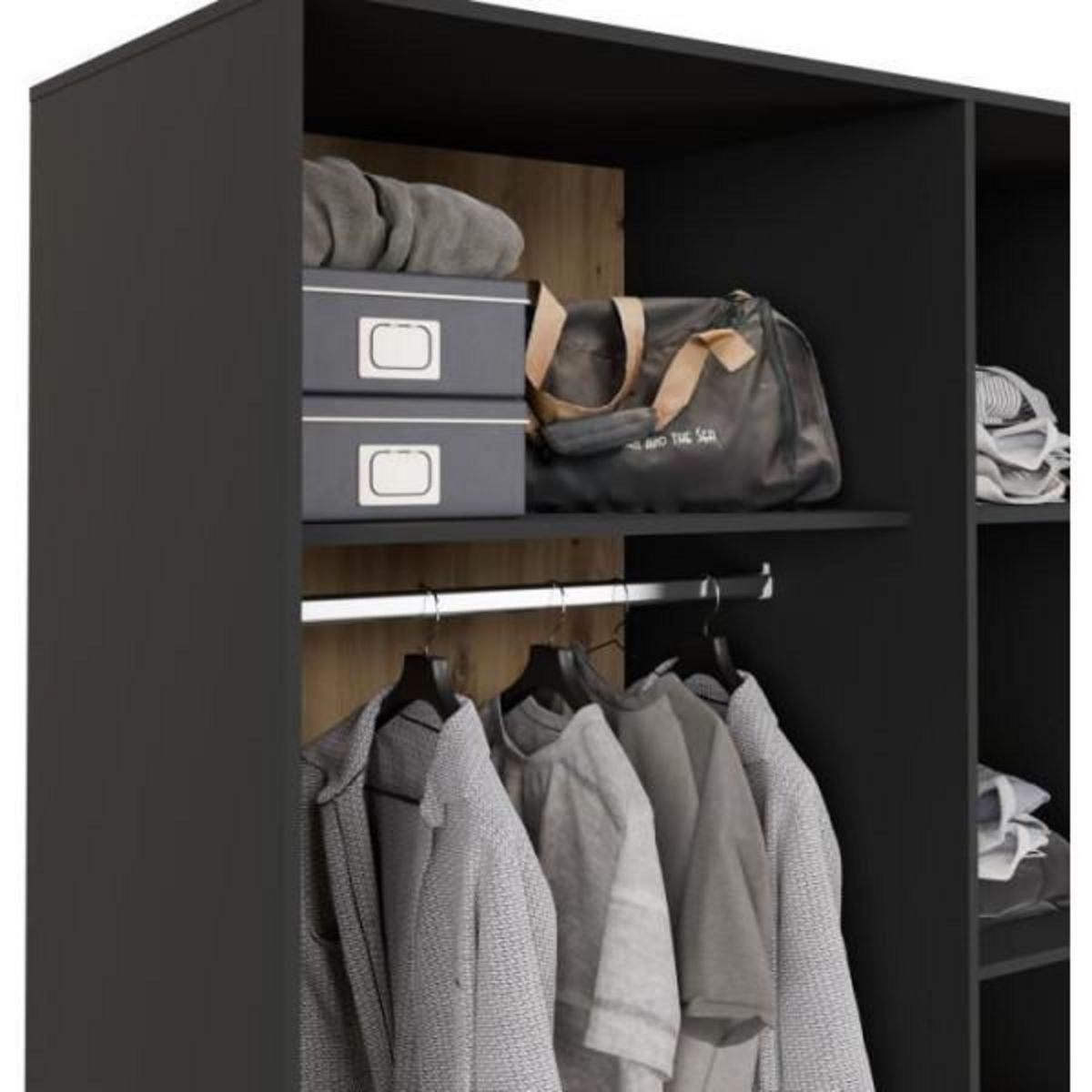 MARKET24 Armoire de chambre - MOKKARIS - Chene Artisan / Noir - 3 portes - 144,4 x 58,8 x 200,1 cm