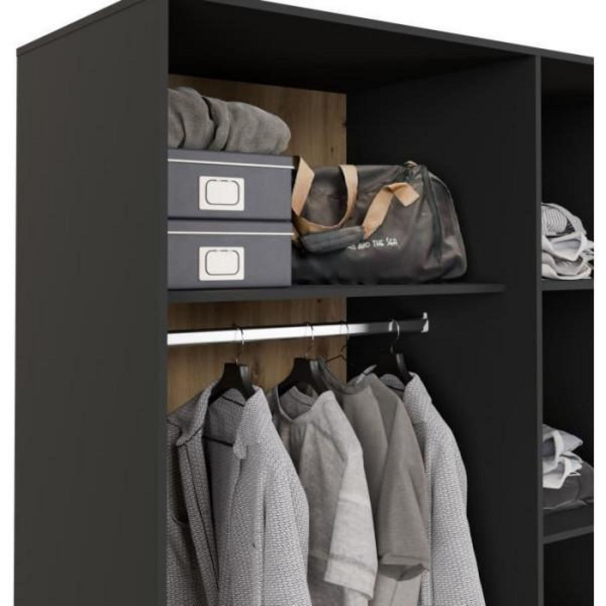 MARKET24 Armoire de chambre - MOKKARIS - Chene Artisan / Noir - 3 portes - 144,4 x 58,8 x 200,1 cm