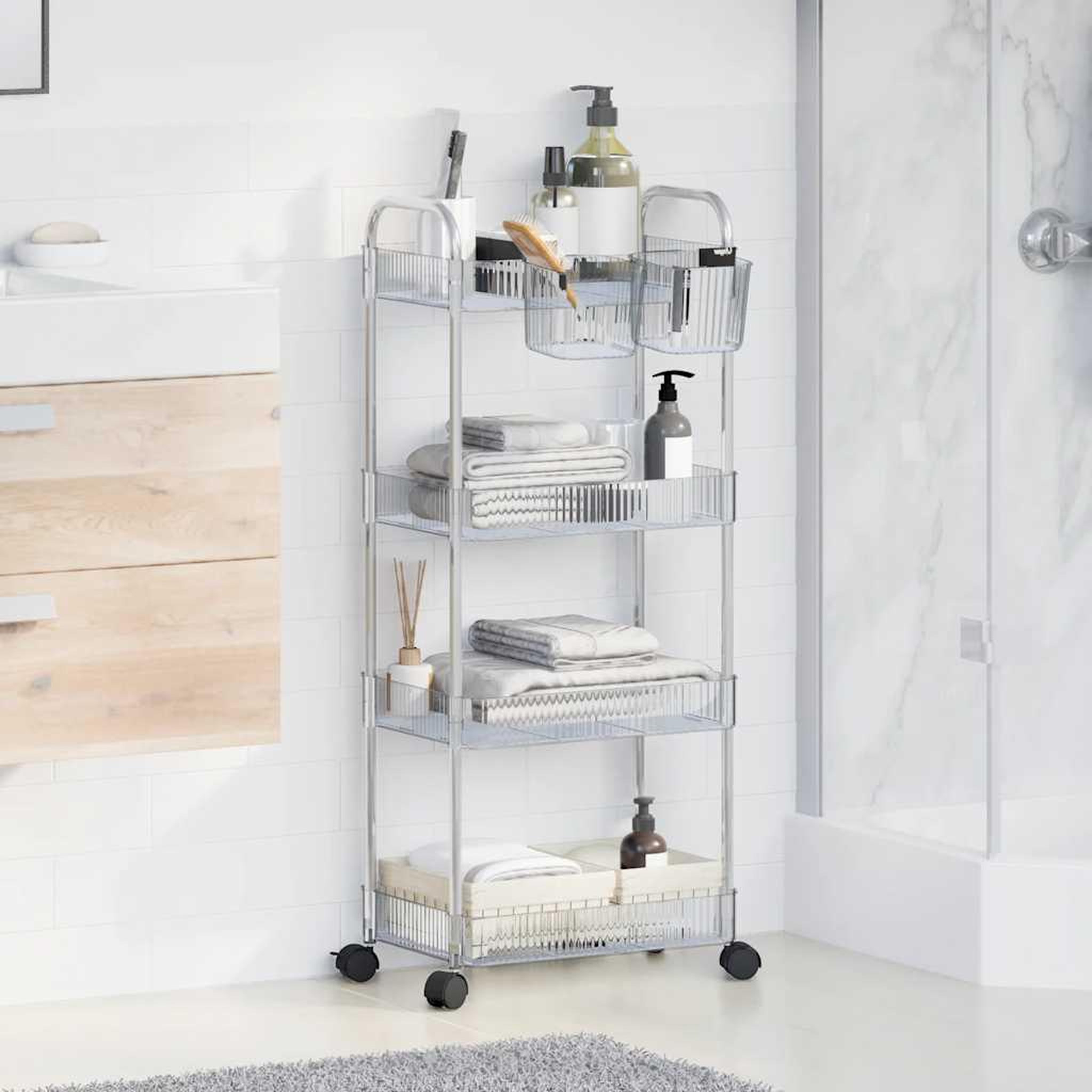 Voir la diapositive 3 : VIDAXL Chariot de rangement a 4 niveaux transparent acrylique