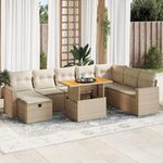 VIDAXL Salon de jardin avec coussins 9 pcs beige resine tressee acacia
