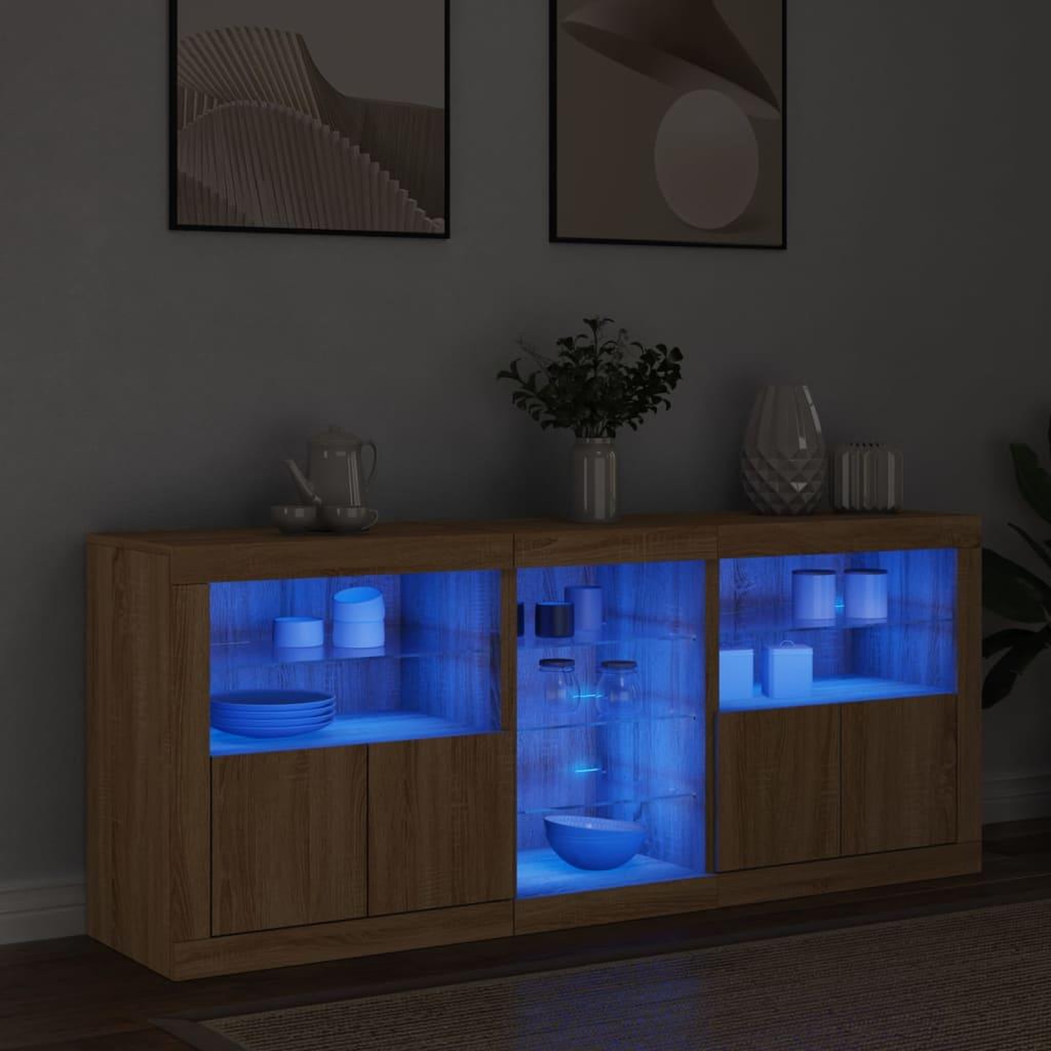 Voir la diapositive 3 : VIDAXL Buffet avec lumieres LED chene sonoma 162x37x67 cm