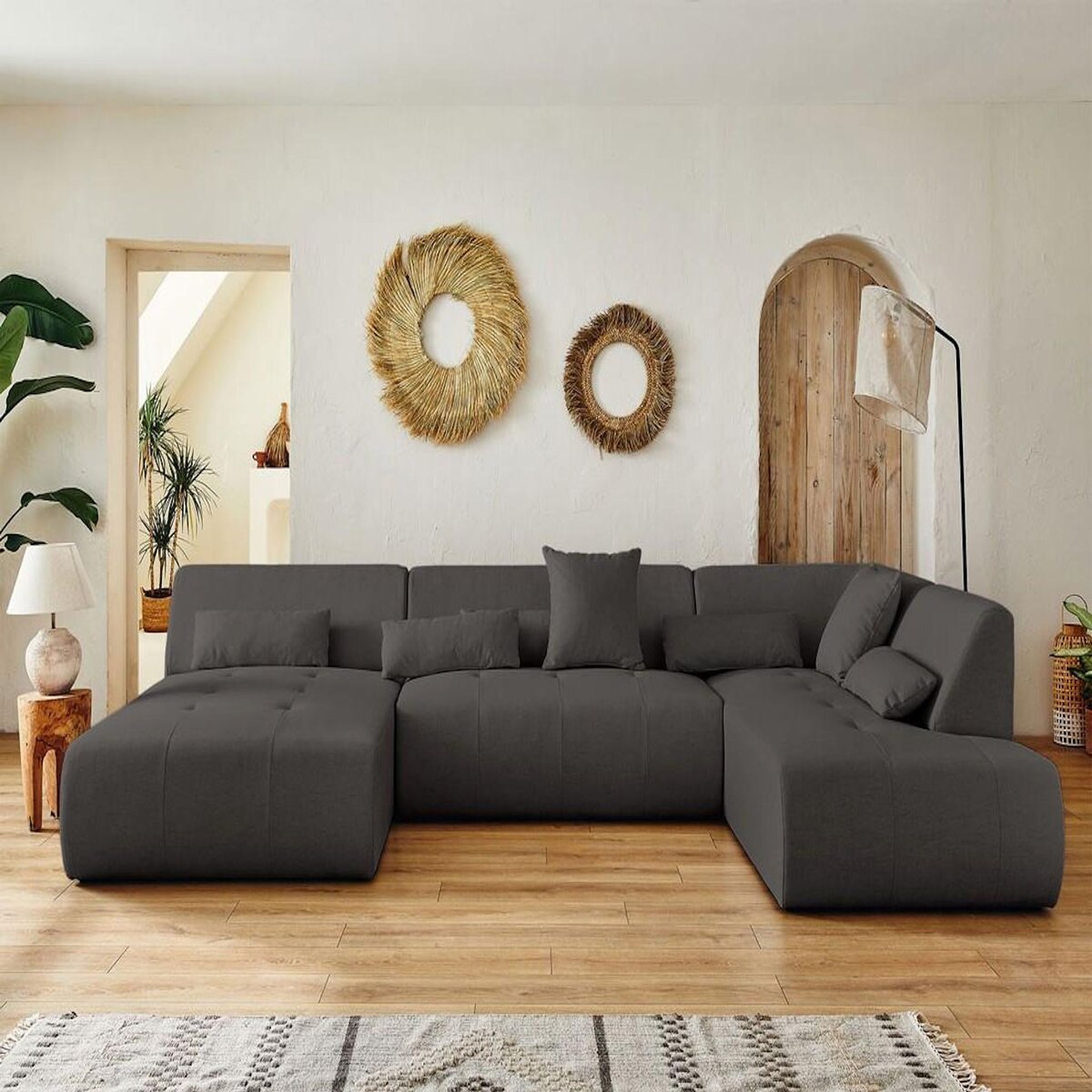 LISA DESIGN Onyx - canapé panoramique d'angle droit 7 places - en tissu