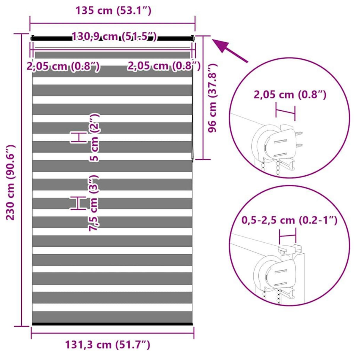 VIDAXL Store zebre marron 135x230cm largeur du tissu 130,9cm polyester