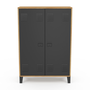 Voir la diapositive 3 : ID MARKET Armoire basse ESTER 2 portes métal noir et contour bois design industriel