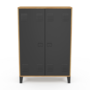 Voir la diapositive 3 : ID MARKET Armoire basse ESTER 2 portes métal noir et contour bois design industriel