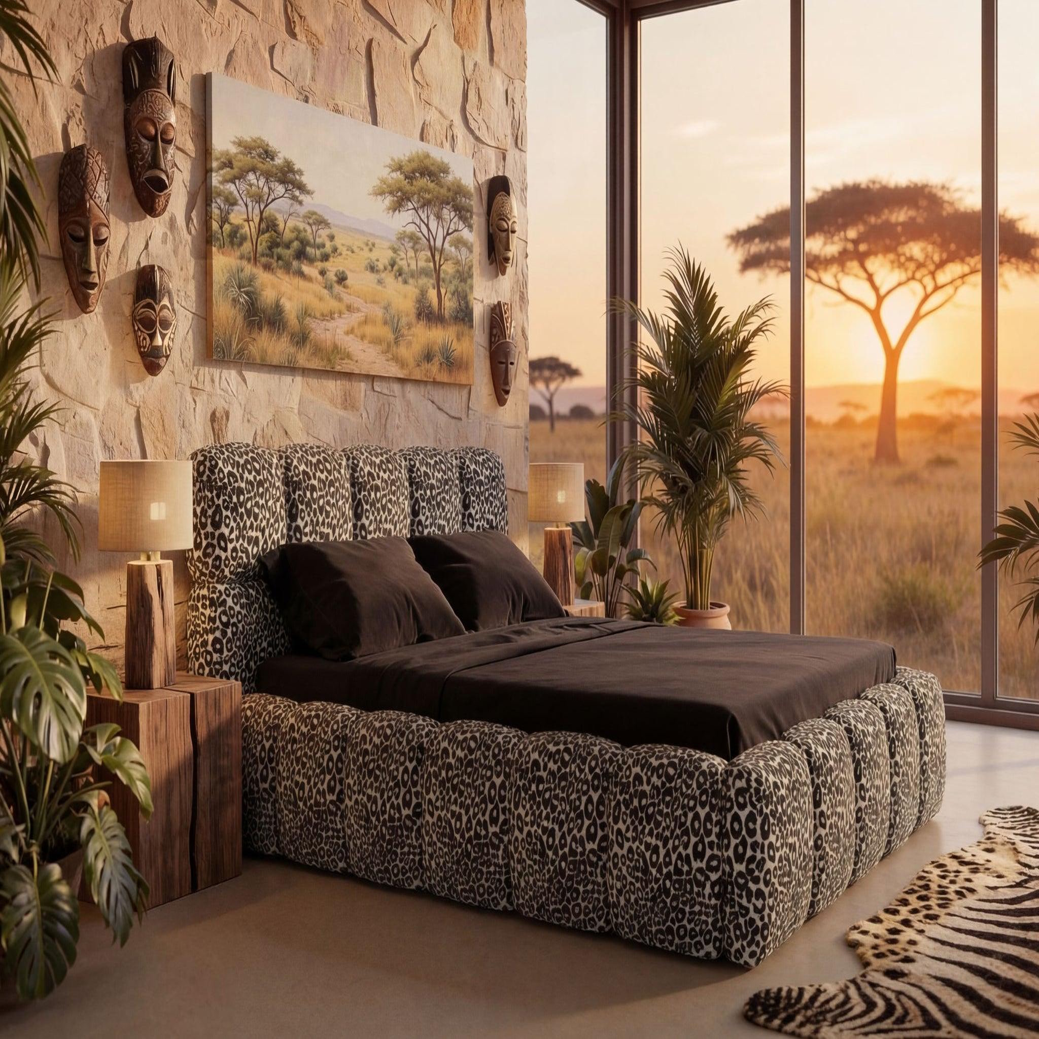 Voir la diapositive 2 : CASANOVA PARIS Elise - lit coffre tissu imprimé animalier blanc
