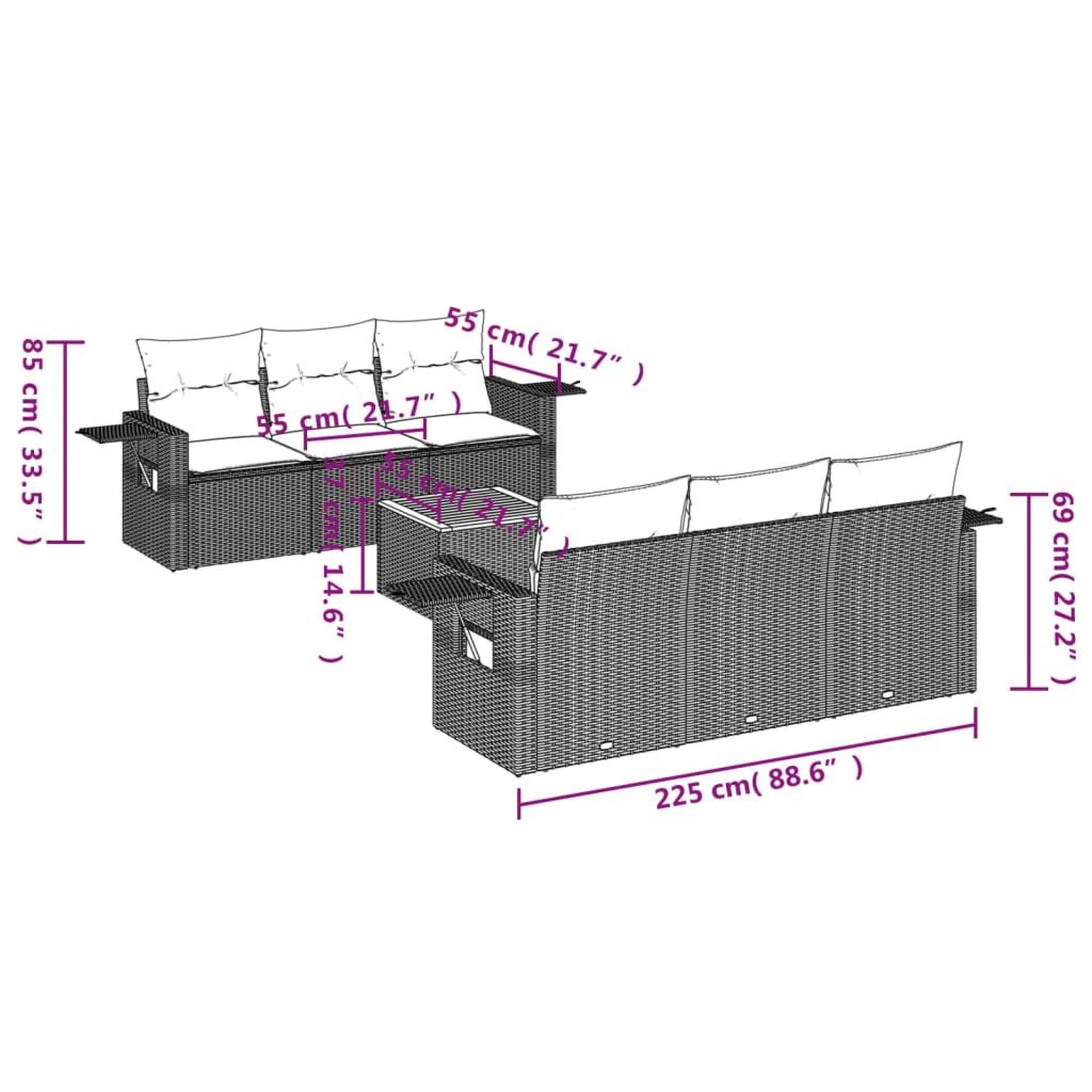 Voir la diapositive 6 : VIDAXL Salon de jardin avec coussins 7 pcs gris resine tressee