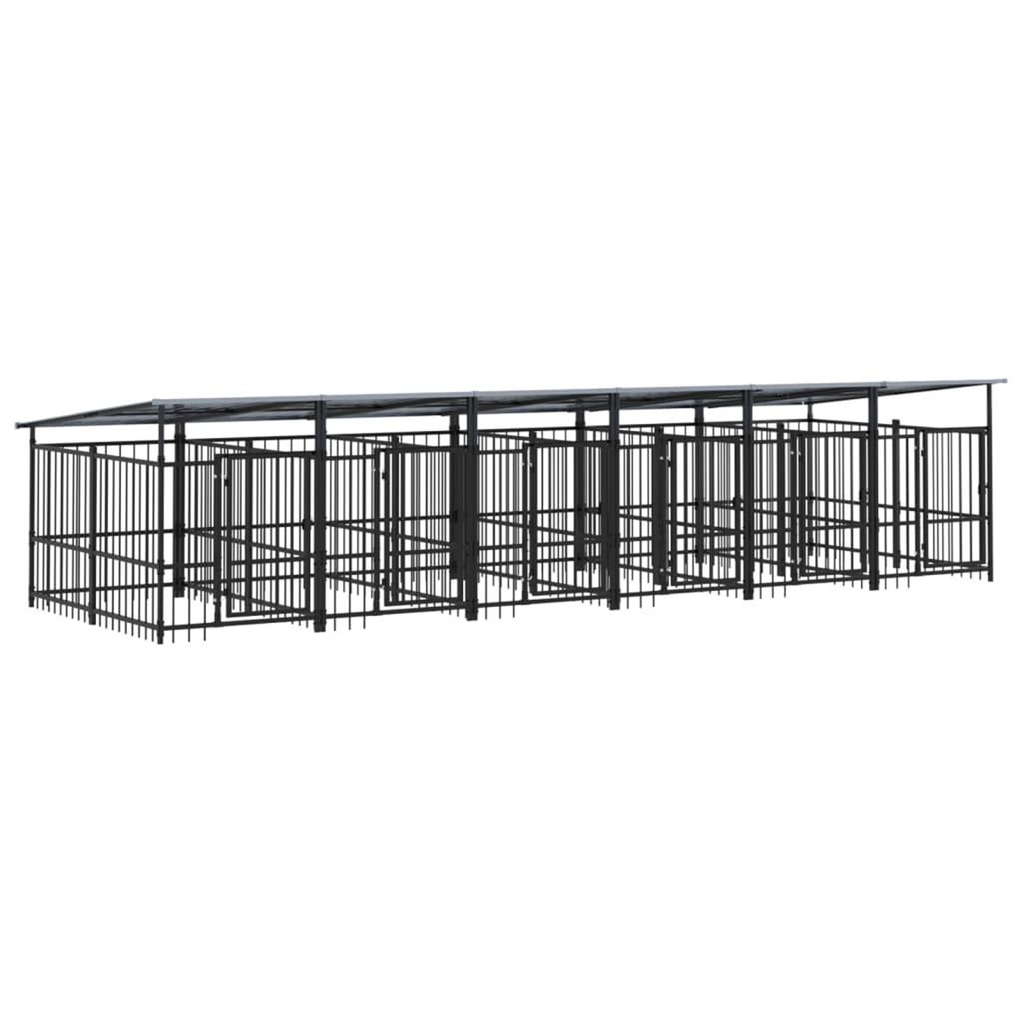 Voir la diapositive 2 : VIDAXL Chenil d'exterieur avec toit pour chiens Acier 11,26 m²
