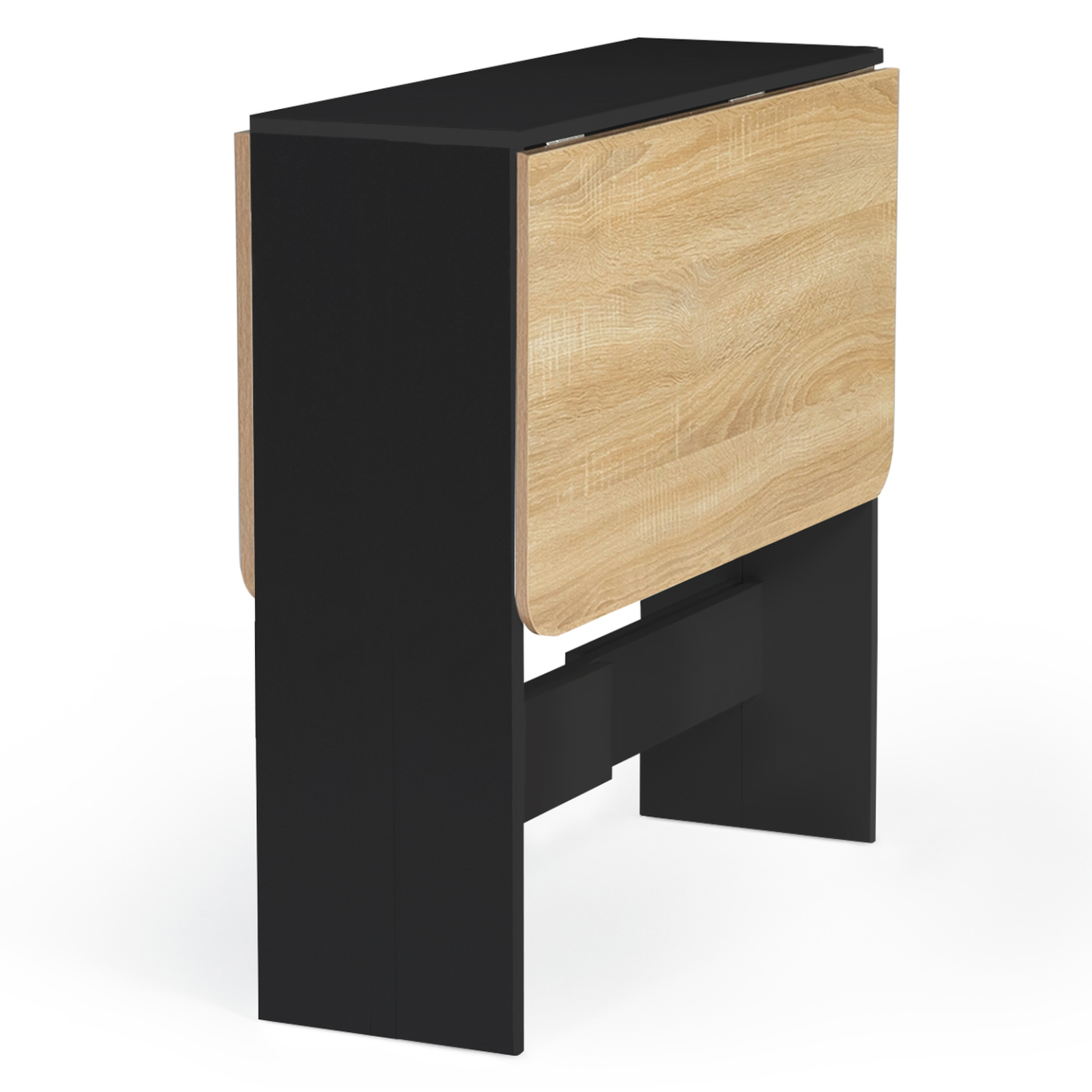 Voir la diapositive 3 : ID MARKET Table console pliable edi 2-4 personnes bois noir plateau façon hêtre 103 x 76 cm