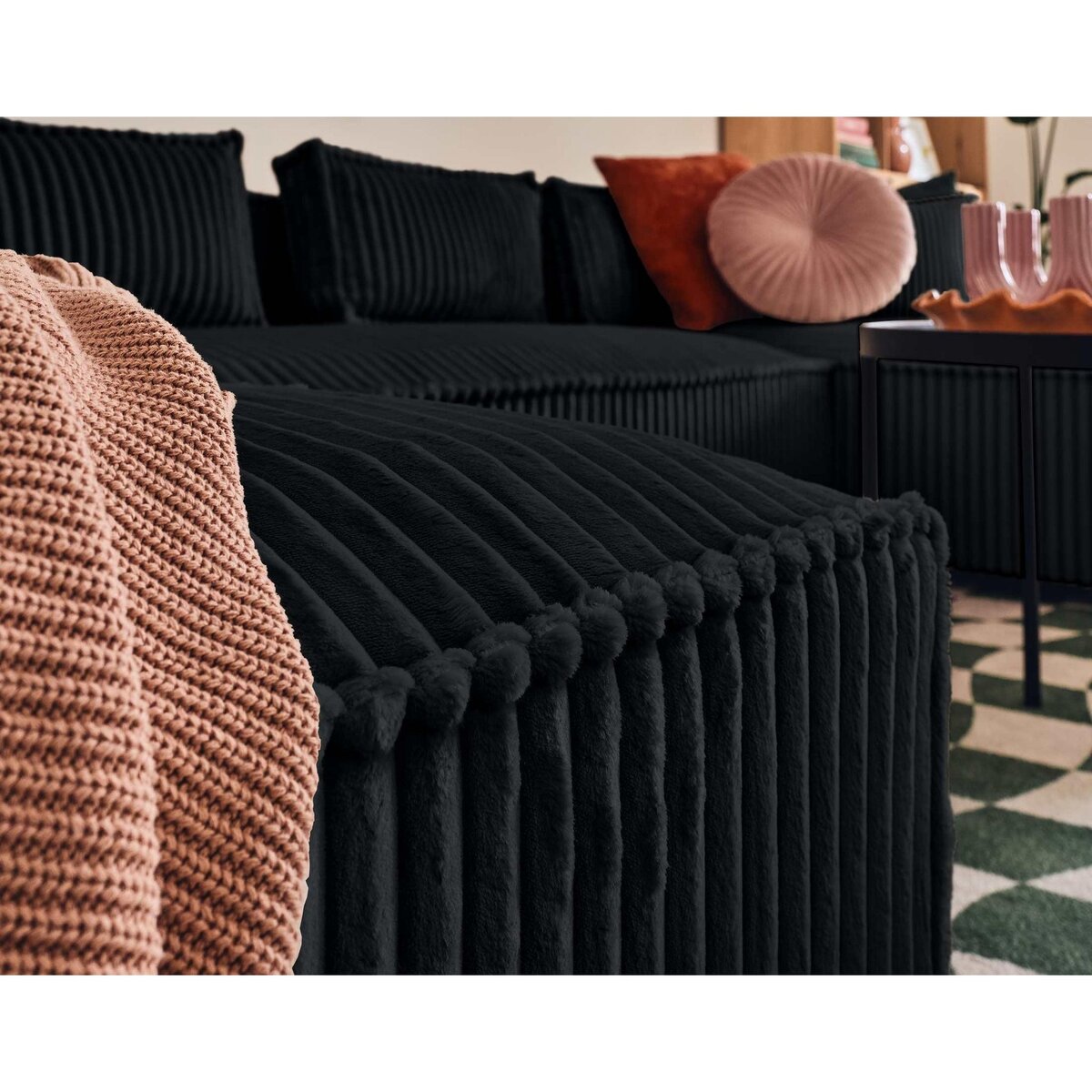 LISA DESIGN Stella - canapé panoramique en u - 7 places - en velours côtelé grosses côtes