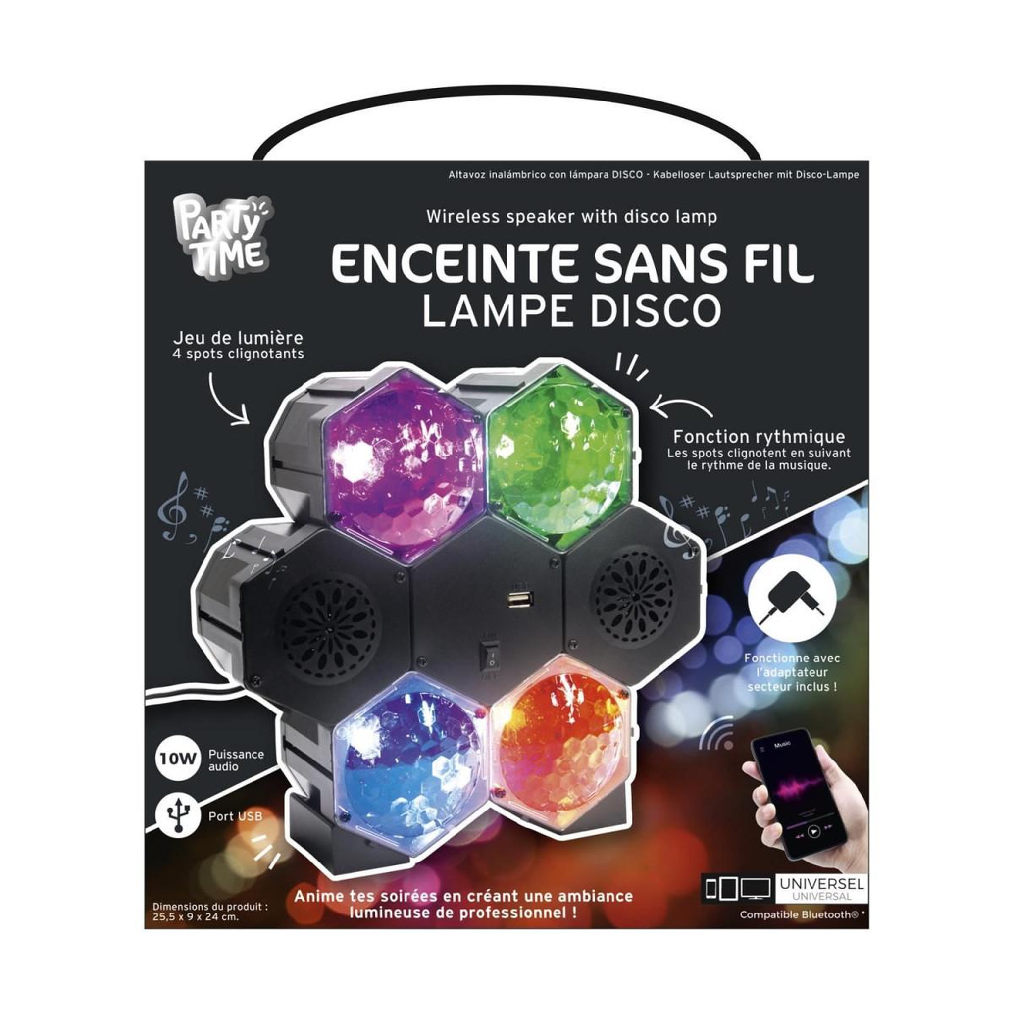 Voir la diapositive 5 : PARTY TIME Enceinte sans fil & projecteur  disco  25cm noir