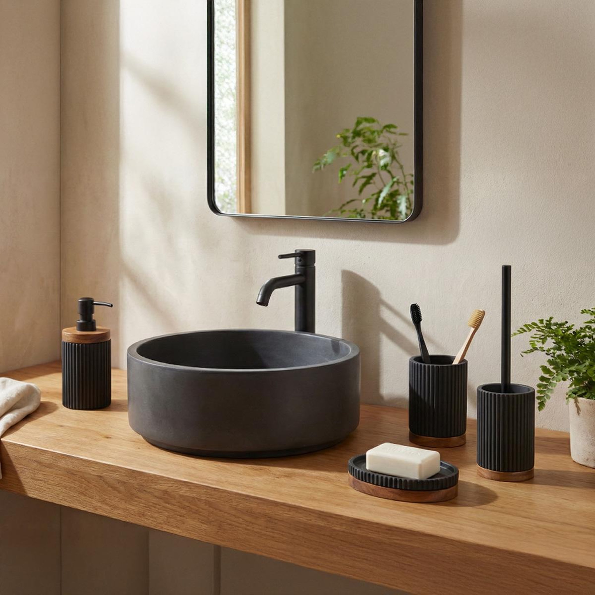 Voir la diapositive 3 : MAISON AUBERTIN Brosse wc résine noir lago - noir et bois