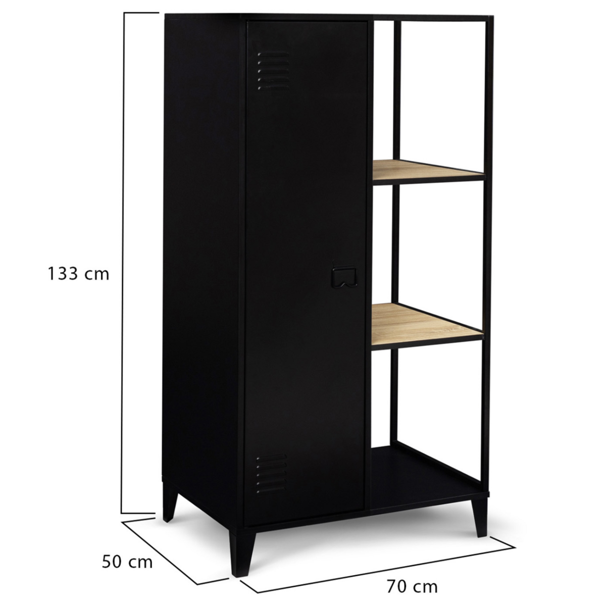 ID MARKET Armoire-étagère penderie ESTER 1 porte métal noir et bois design industriel