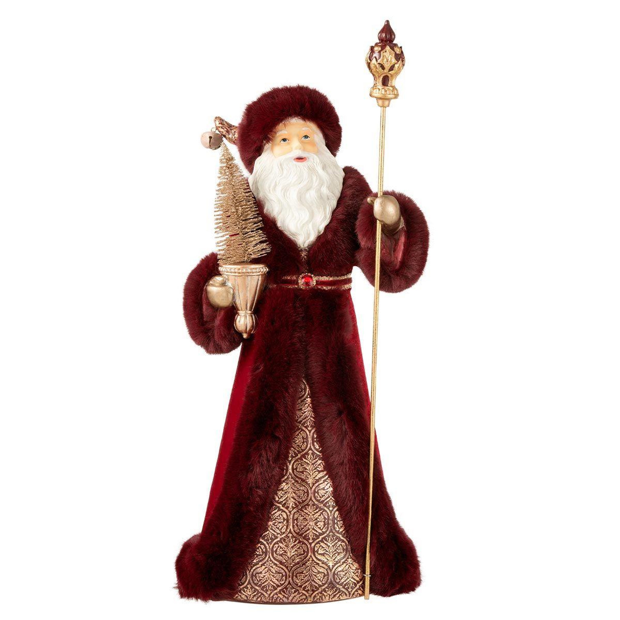 Voir la diapositive 1 : J-LINE Statuette Déco  Père Noël  57cm Rouge & Or