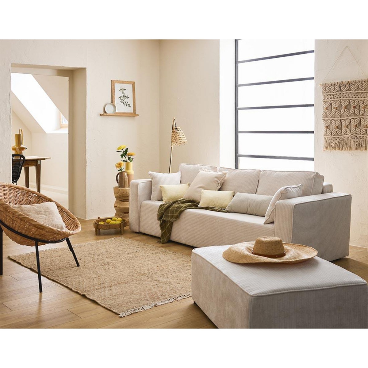 BEST MOBILIER Topaze - canapé 3 places - convertible avec coffre - en velours côtelé plat