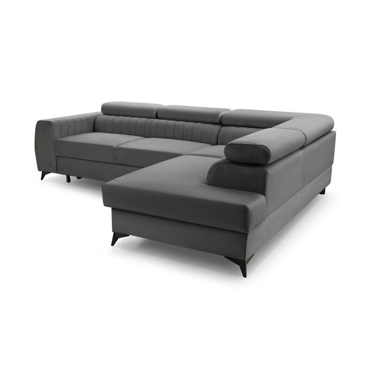 BEST MOBILIER Aneta - canapé d'angle droit 5 places - convertible avec coffre et têtières - en velours