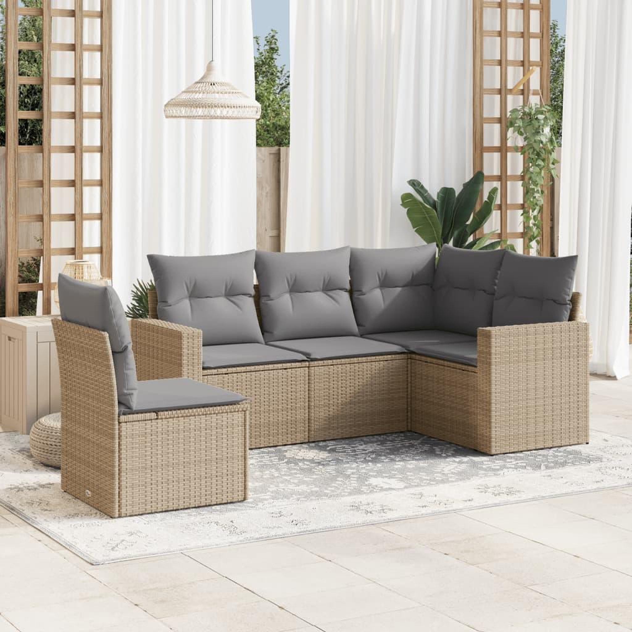 VIDAXL Salon de jardin avec coussins 5 pcs beige resine tressee