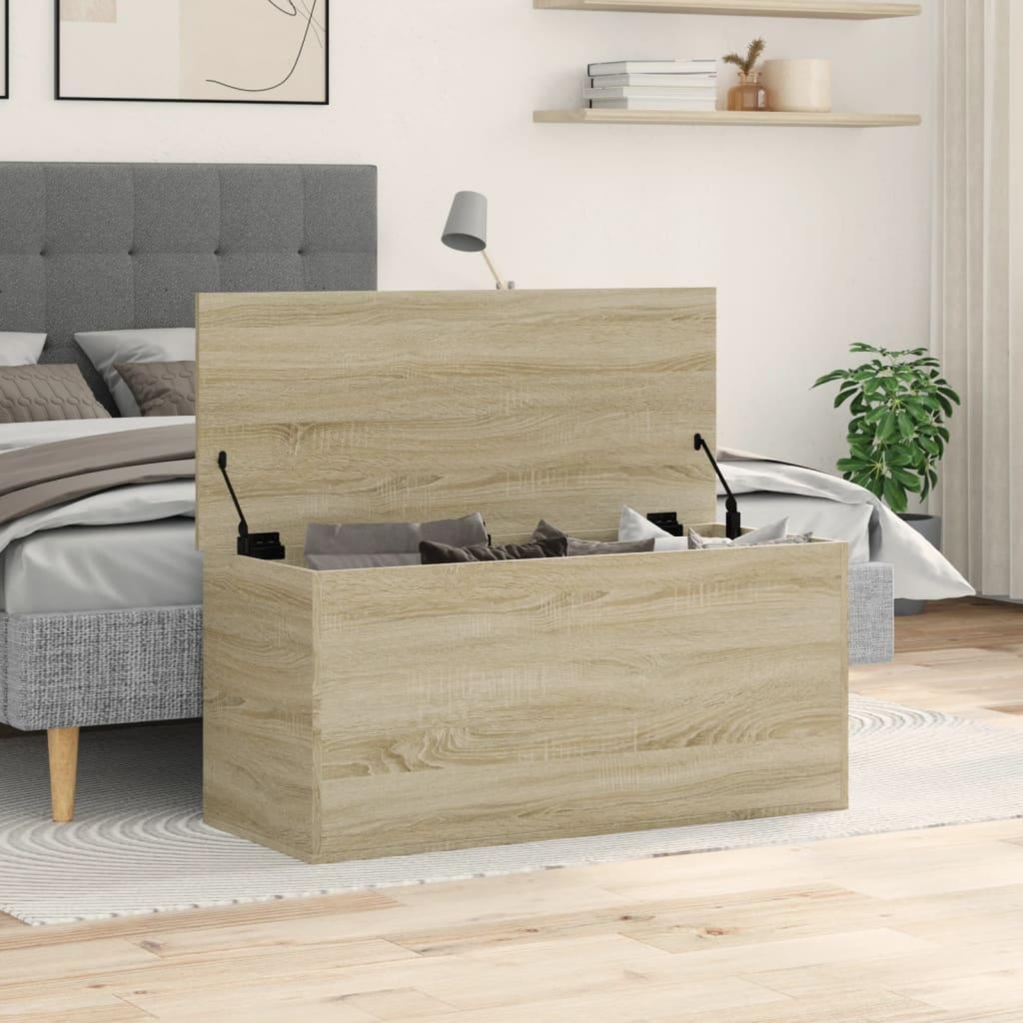 Voir la diapositive 3 : VIDAXL Boîte de rangement chene sonoma 100x42x46 cm bois d'ingenierie