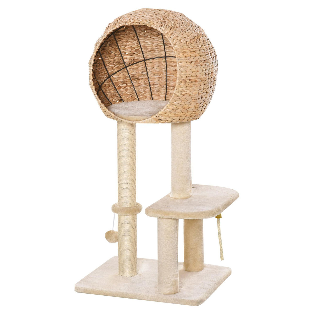 PAWHUT Arbre à chats style cosy chic griffoir sisal naturel grande niche plateformes jeu boule corde escalade peluche courte massette beige