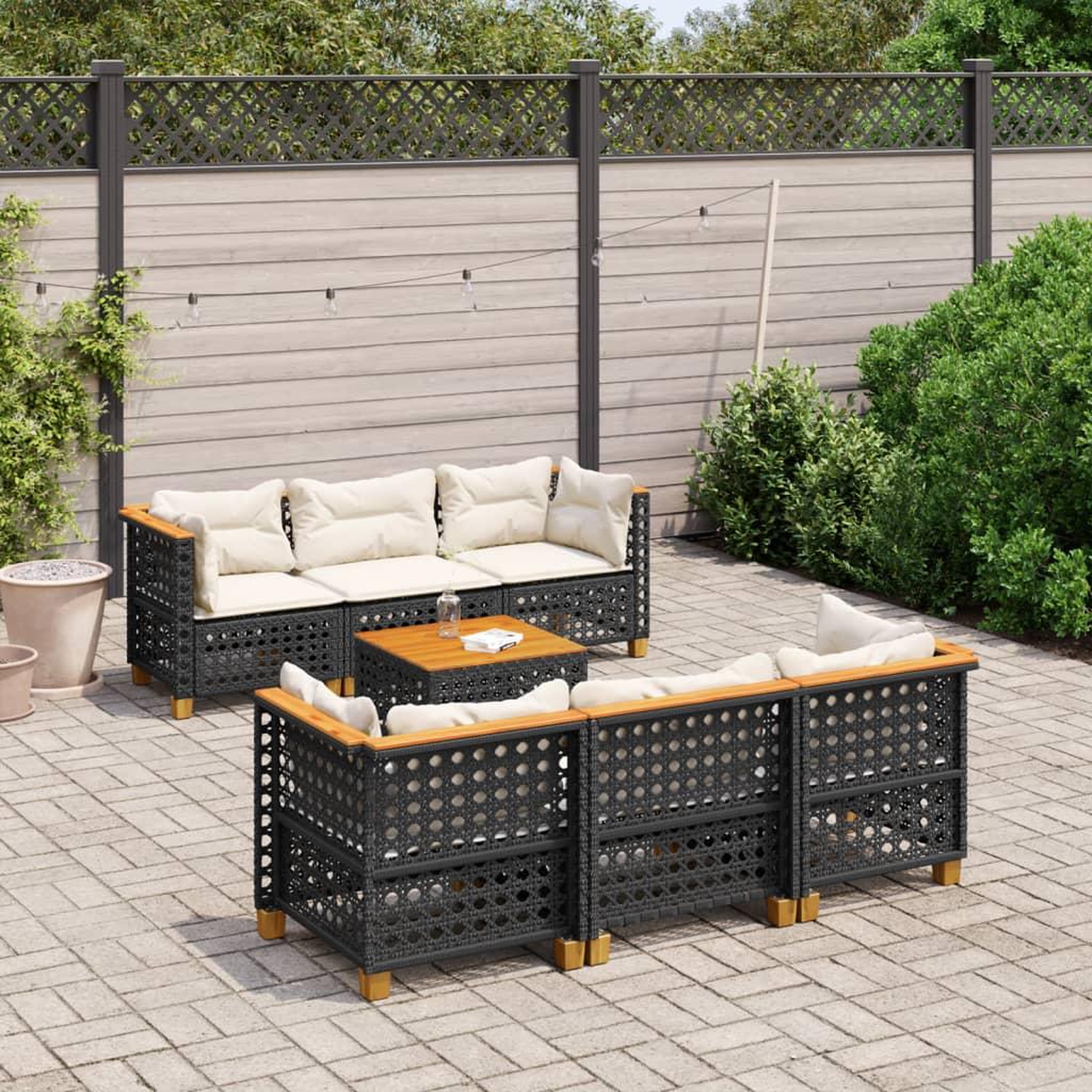 VIDAXL Salon de jardin 7 pcs avec coussins noir resine tressee