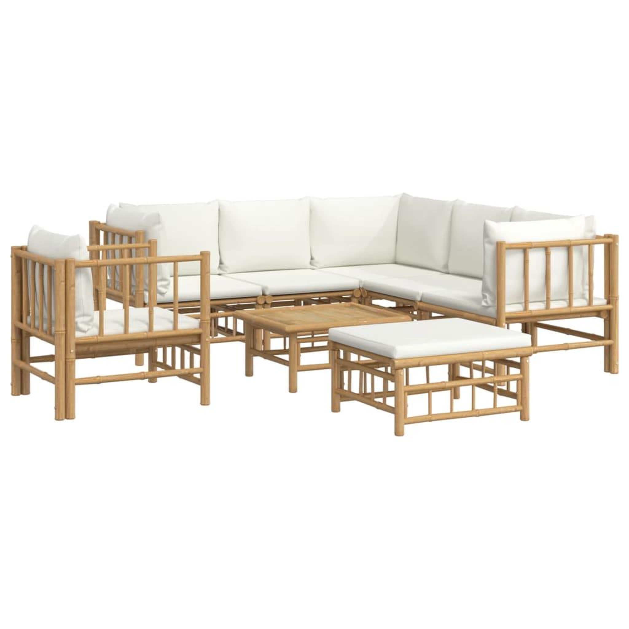Voir la diapositive 3 : VIDAXL Salon de jardin 8 pcs avec coussins blanc creme bambou