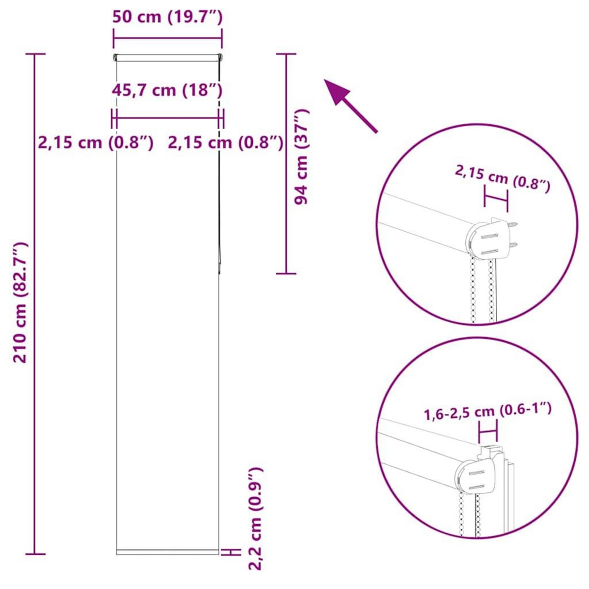 VIDAXL Store enrouleur occultant largeur du tissu 45,7 cm polyester