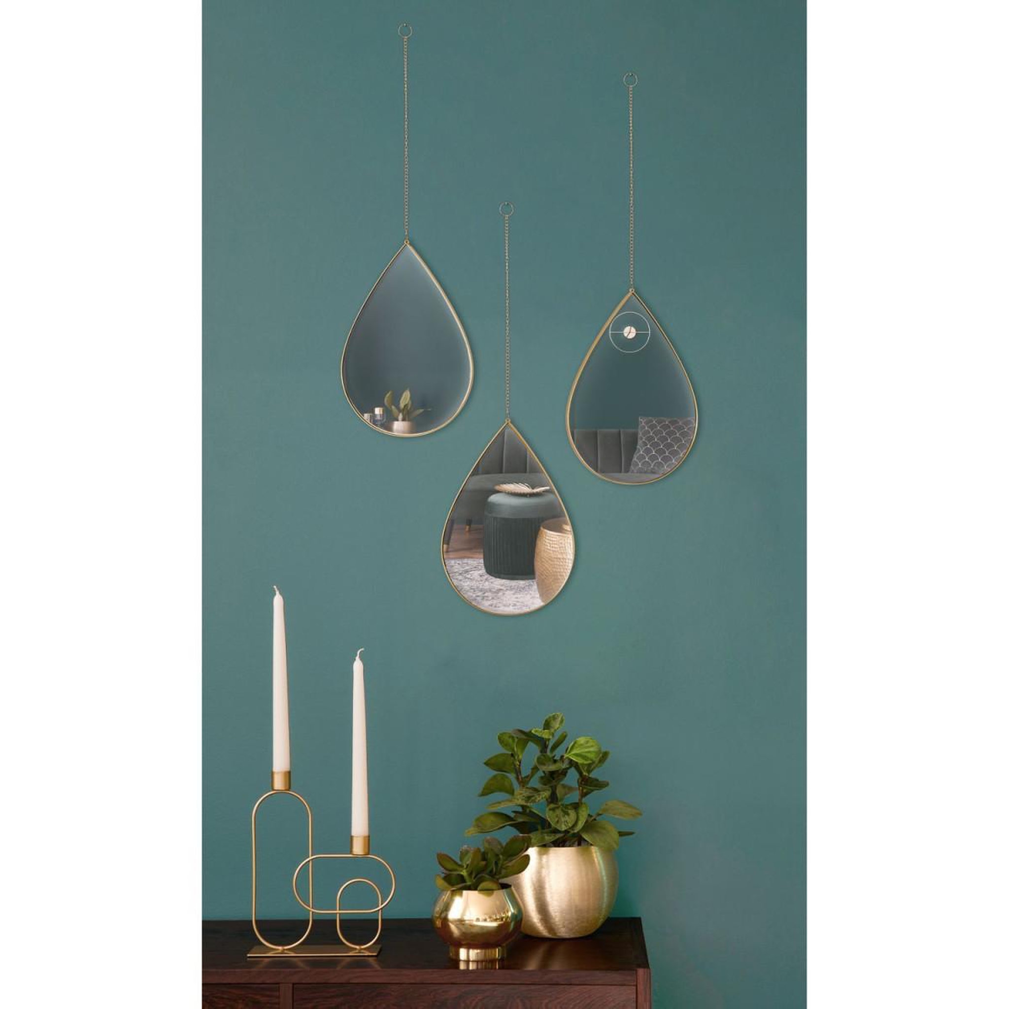 Voir la diapositive 4 : The Home Deco Factory Lot de 3 miroirs déco  goutte  27cm or