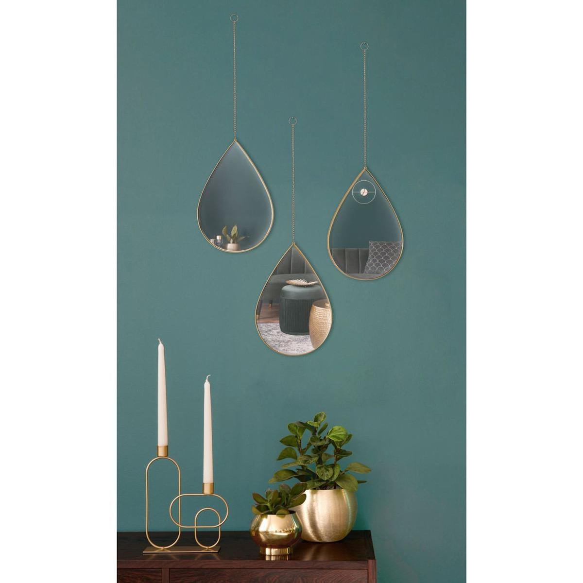 Paris Prix Lot de 3 Miroirs Déco  Goutte  27cm Or