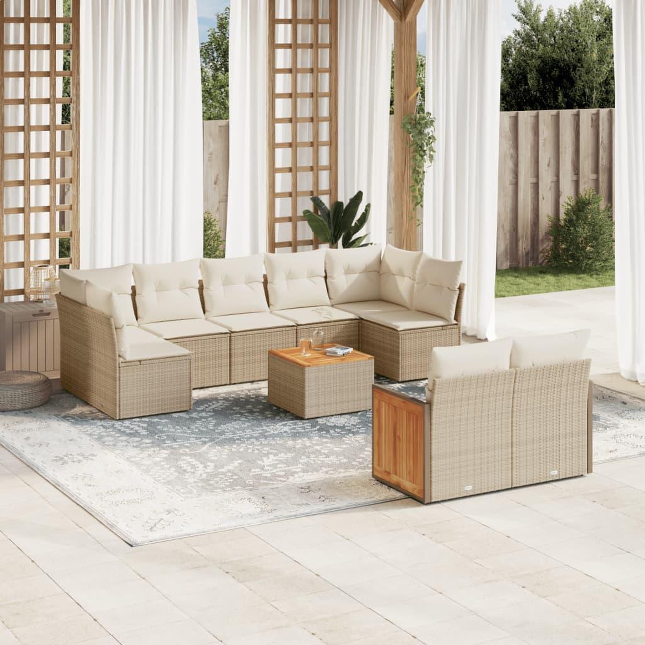 VIDAXL Salon de jardin avec coussins 10 pcs beige resine tressee