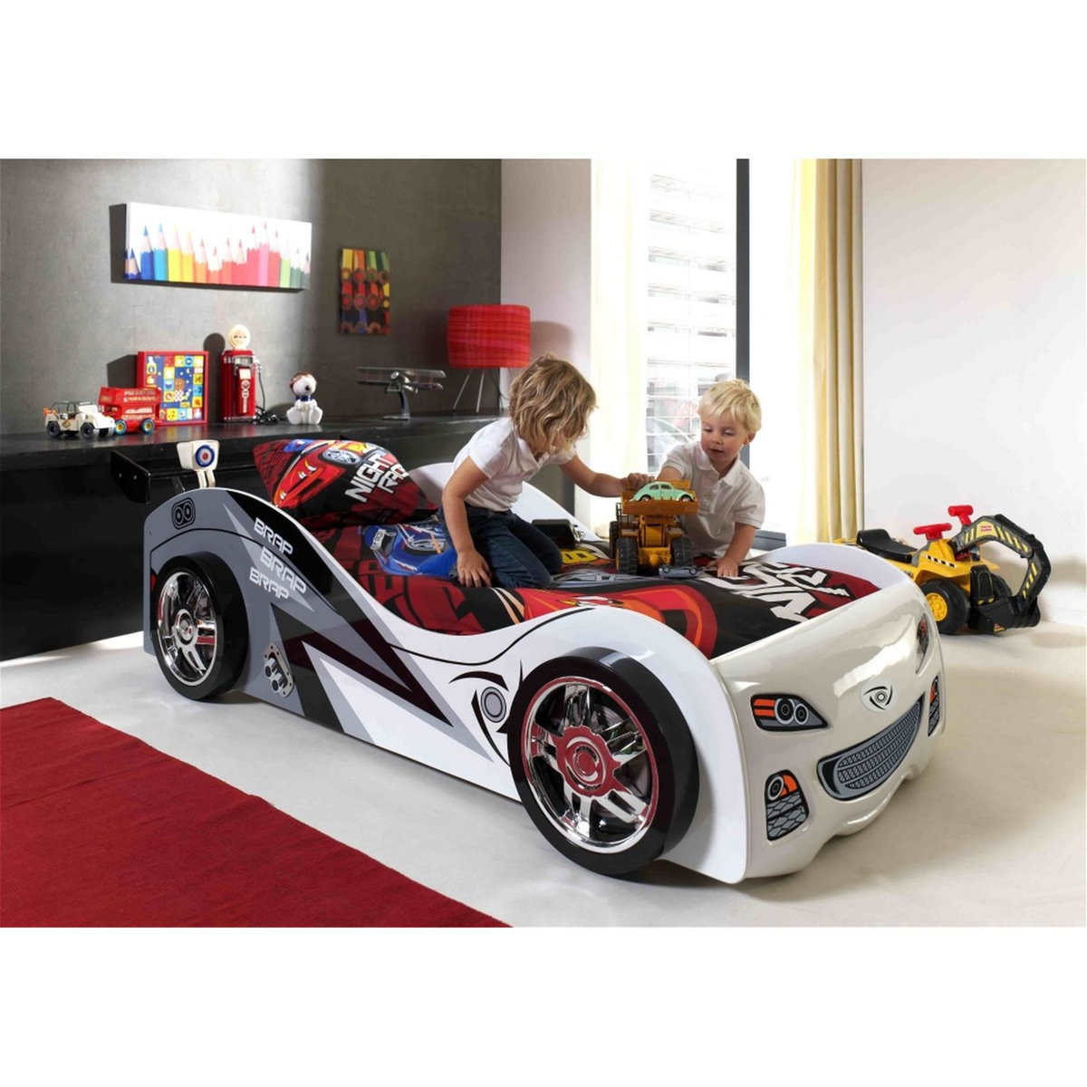 Lit enfant en forme de voiture et sommier 90x200 SPEED