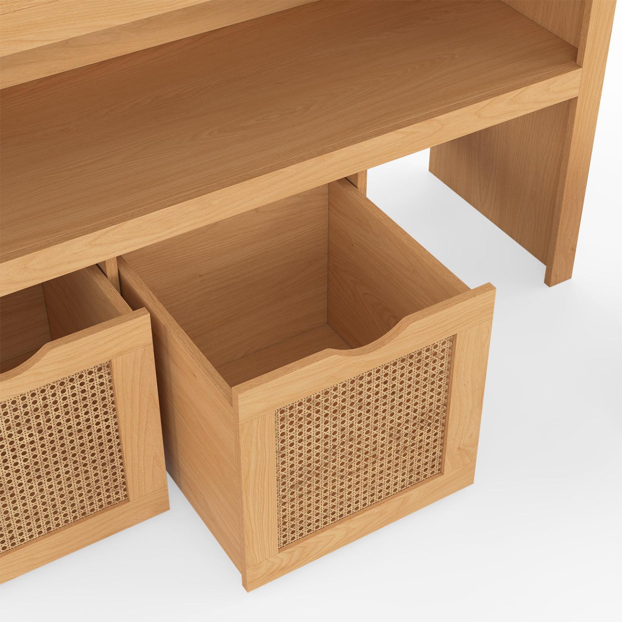 Voir la diapositive 6 : ID MARKET Meuble de rangement enfant edhen bois et cannage 3 tiroirs cubes sur roulettes