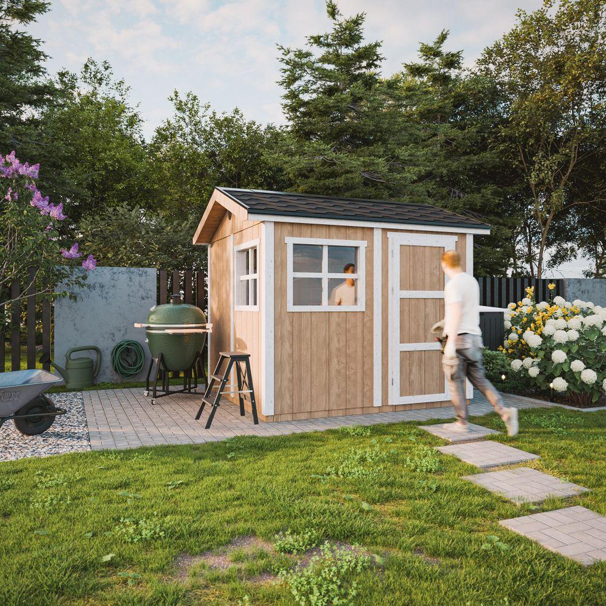 Voir la diapositive 3 : TIMBELA Abri de Jardin Qualité Premium 5,9m² H252x250x294 cm - Avec un sol et des bardeaux bitumineux M913