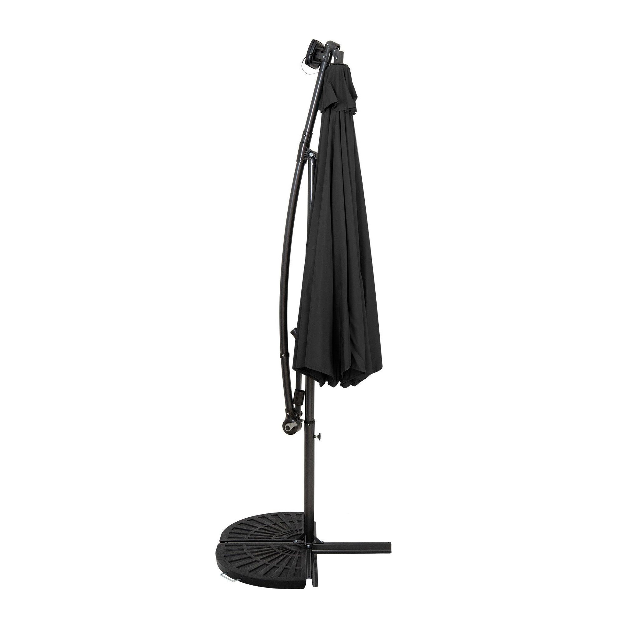 Voir la diapositive 2 : Monster Parasol Banane à Mât Déporté à LED 3 m & 2 Pieds en Éventail