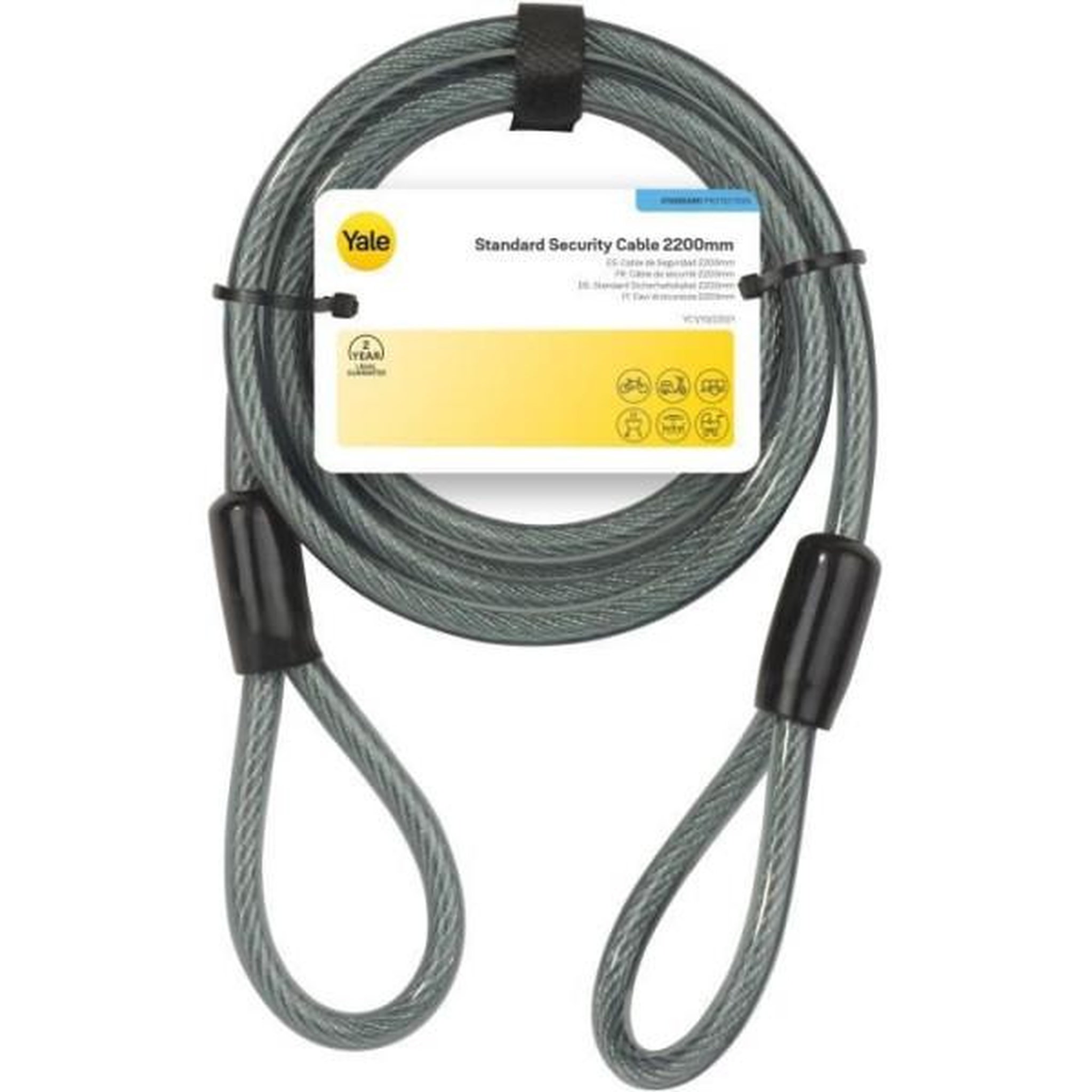 Voir la diapositive 3 : YALE Câble antivol - yale - yc1/10/220/1 - longueur 2,2m en spirale a 2 boucles en acier tressé pour vélo et vtt - noir et gris