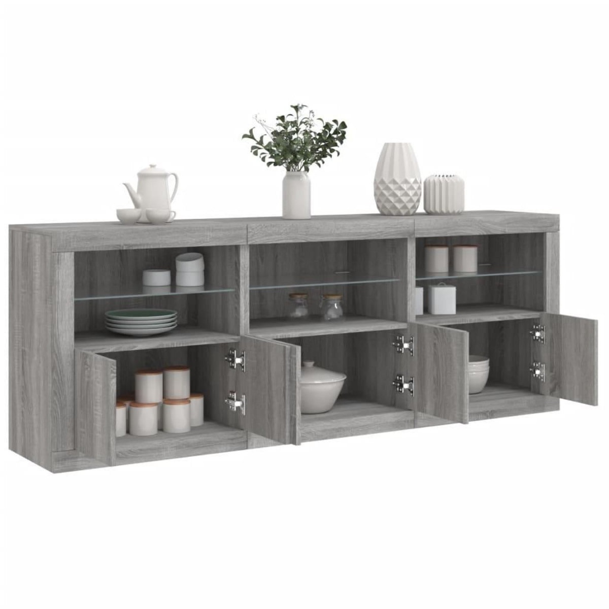 VIDAXL Buffet avec lumieres LED sonoma gris 181,5x37x67 cm