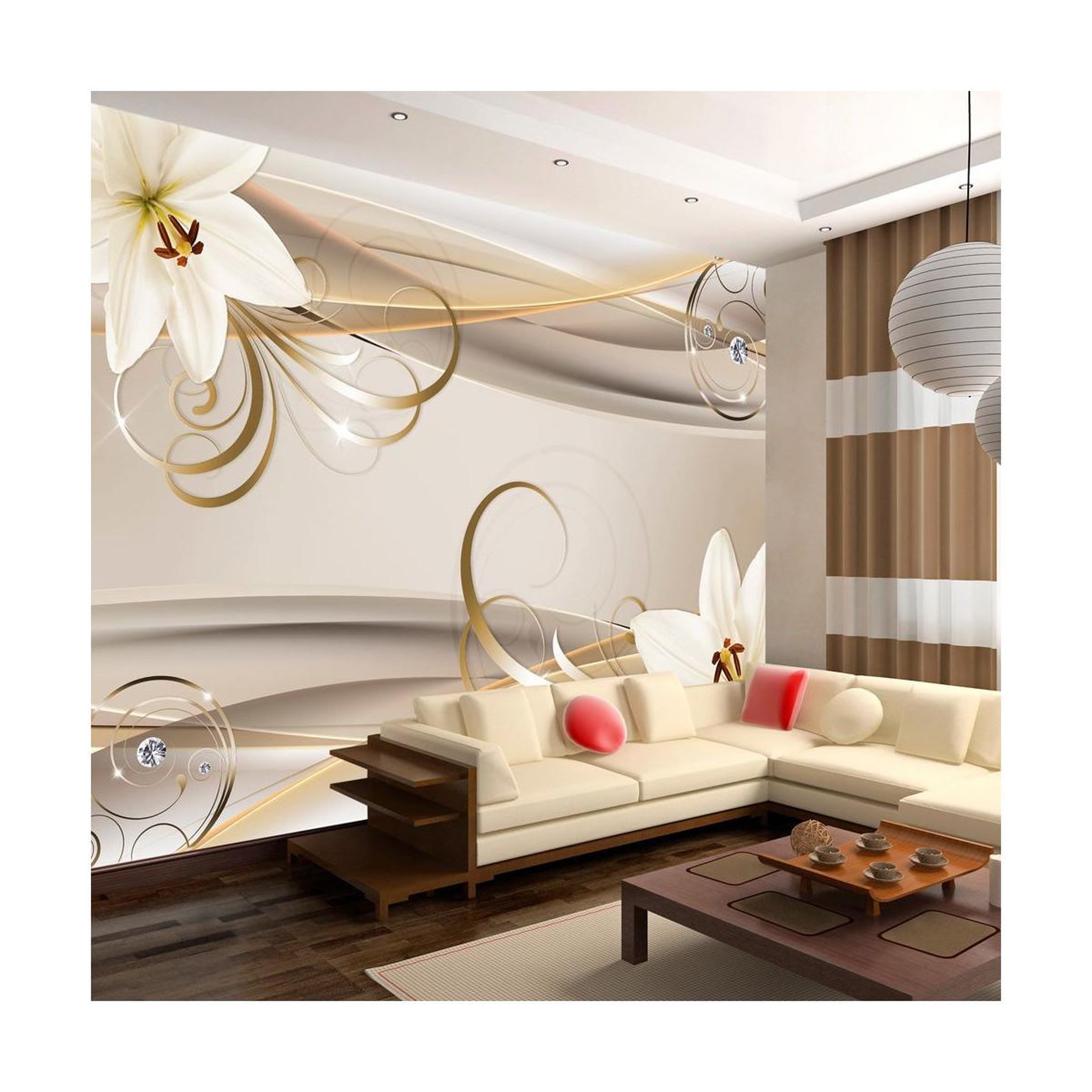 Voir la diapositive 1 : Paris Prix Papier Peint  Lilies & the Gold Spirals