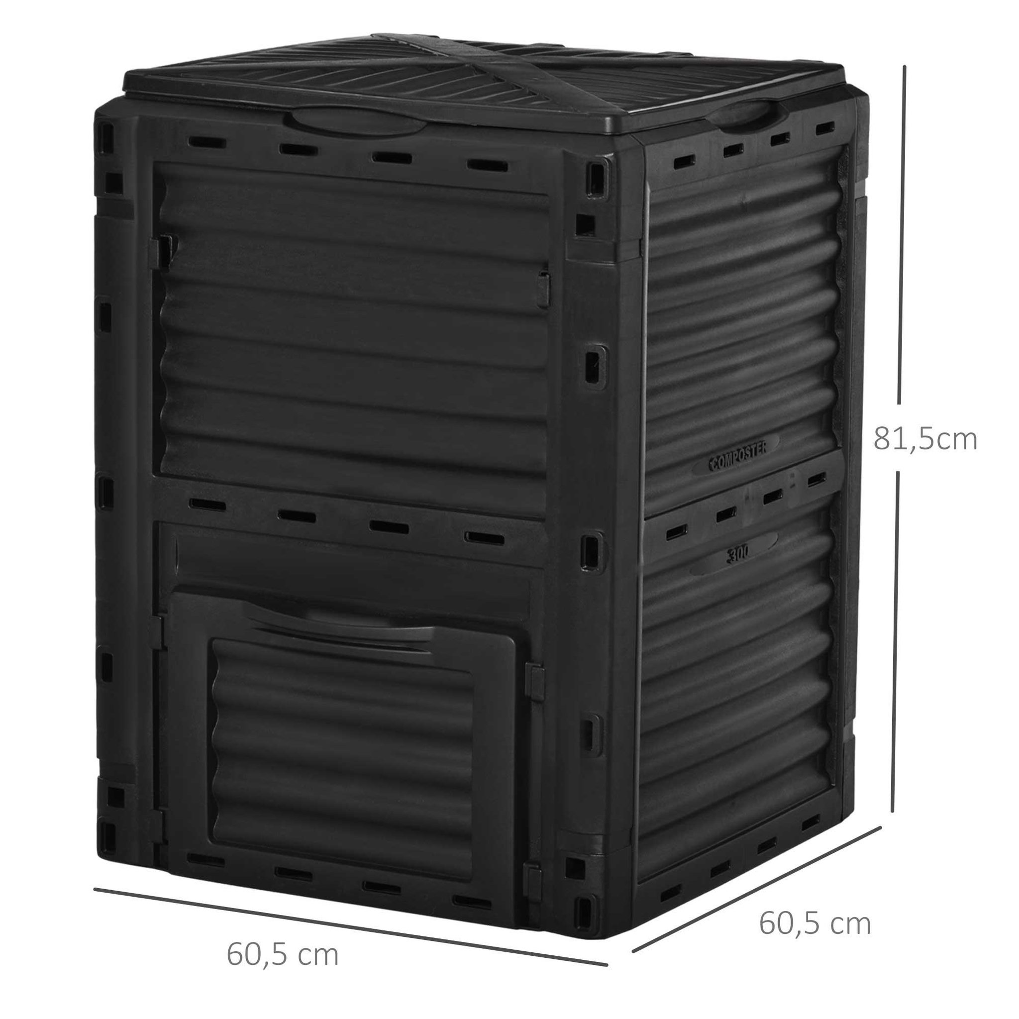 Voir la diapositive 3 : OUTSUNNY Composteur de jardin 300L - grande porte et couvercle - aération optimale - polypropylène noir