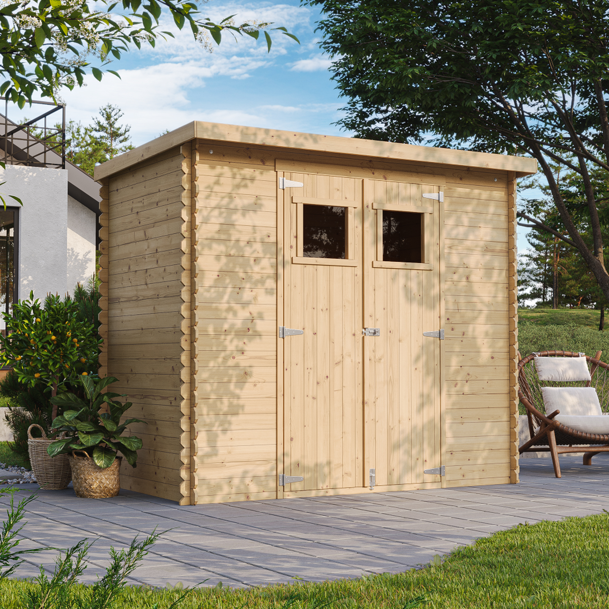 Voir la diapositive 4 : TIMBELA Abri de Jardin en Bois 2,63 m², Cabanon Jardin Exterieur à Outils et Velo avec Fenêtres M310
