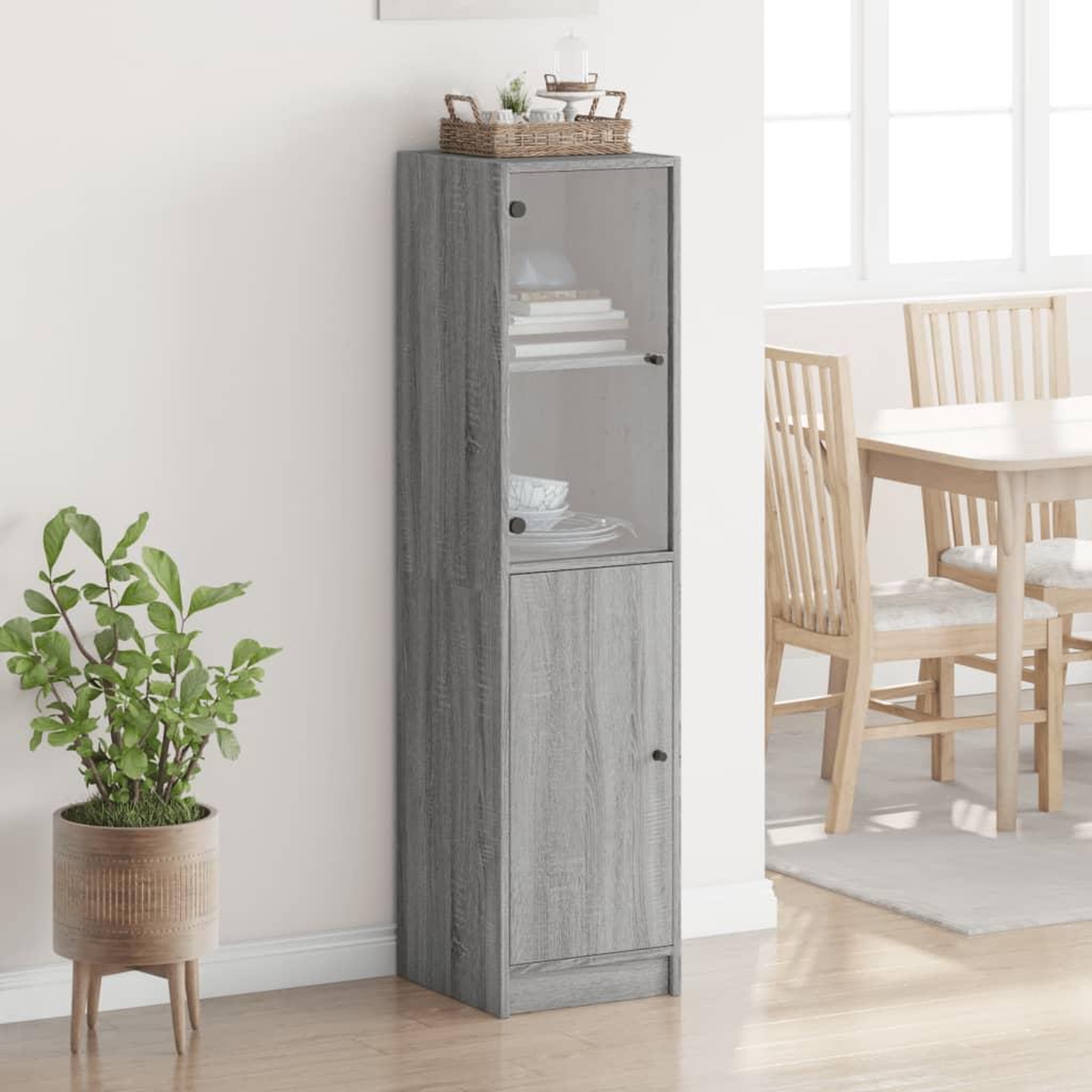 Voir la diapositive 3 : VIDAXL Buffet avec porte en verre sonoma gris 35x37x142 cm